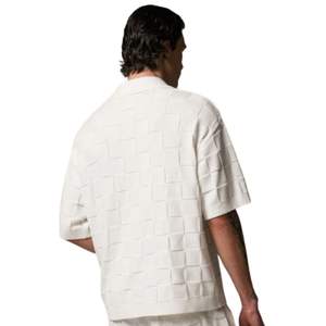 Men Checkerboard Knitted <b>Shirt</b> Short <b>Sleeve</b> Button Down Casual Summer Knitwear Top <b>White</b> OEM Wholesale Supply - Product Image 6