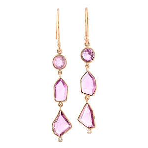 Boucles d'oreilles en diamant véritable et saphir rose, or jaune massif 18 carats, bijoux de fiançailles tendance pour femmes, Saint-Valentin - Product Image 3