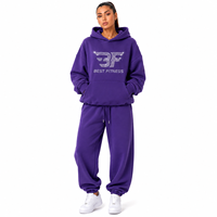 Ensemble de survêtement d'hiver pour femme, à capuche, imprimé, en molleton de coton épais, style streetwear, avec logo en strass