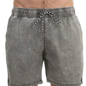 Pantalones Cortos de Algodón Gris para Hombre, Cintura con Cordón, Color Sólido, Corte Medio, Tejido Transpirable - Product Image 3