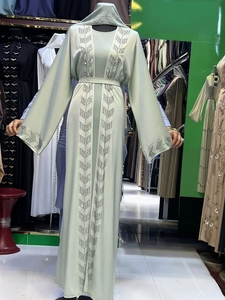 High Quality Modest Style Dubai Beaded Sequined <b>Long</b> Sleeve Abaya Muslim Traditional Handmade Wedding Women Breathable Abaya - Product Image 2