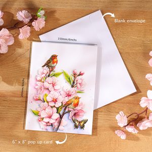 Carte de vœux 3D artisanale Viet-craft en carton, motif fleur de cerisier et oiseau, origine Hanoï, vente en gros - Product Image 6