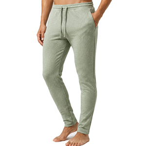<b>Mens</b> Waffle Knit Trousers <b>Slim</b> <b>Fit</b> Casual Textured Pants Elastic Waist Drawstring Sports <b>Joggers</b> Heavyweight Polyester/Cotton - Product Image 1