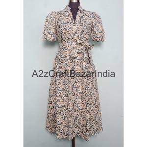 ชุดเดรสคังกูร่าดีไซน์ใหม่ทำมือจากอินเดีย แขนสั้น คอวี ผ้าฝ้าย 100% ลายดอกไม้ ระบายอากาศได้ดี สวมใส่สบายสำหรับฤดูร้อน - Product Image 3