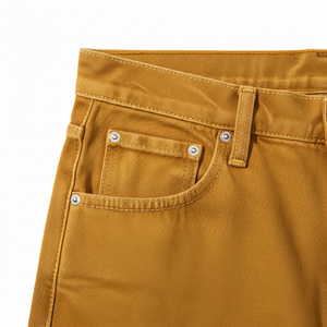 Pantalon en toile pour homme, taille haute, coupe droite, jaune moutarde, style décontracté, fermeture boutonnée, tissu en coton mi-lourd, idéal pour l'automne - Product Image 3