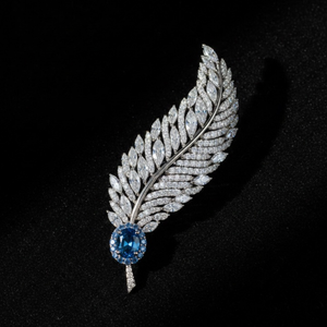 Elegante Broche de Plata 925 con Diseño de Pluma y Flor, con Moissanita y Piedra Central Azul, para Regalo de Boda y Fiesta para Mujer - Product Image 5