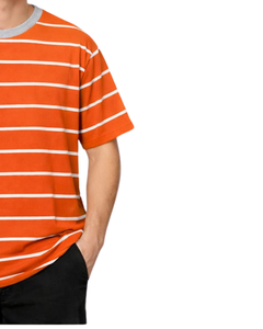 Camiseta Personalizada para Hombre con Rayas Naranjas, Cuello Redondo, Manga Corta, Estilo Casual de Verano, Fabricante y Proveedor OEM - Product Image 4