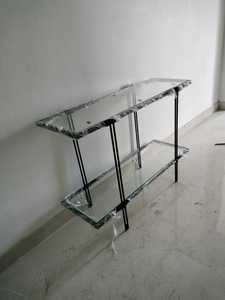 Modern 2 Tier Glass Console <b>Table</b> <b>Black</b> Metal Frame Rectangular Entryway <b>Sofa</b> <b>Table</b> Narrow Living Room Display Shelf - Product Image 2