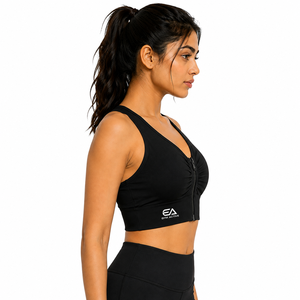 Soutien-gorge de sport court noir pour femme, à fermeture éclair frontale, maintien élevé, dos nageur, sans couture, à motif écossais, personnalisé, pour la gym, l'entraînement, le fitness et le yoga - Product Image 3