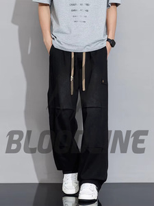 Pantalones Cargo de Mezclilla Lavada a la Piedra para Hombre BLOODLINE, Cintura Media, Corte Holgado, Estilo Urbano, Jeans de Algodón para Otoño - Product Image 3