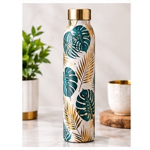 Traditional Floral Branch Flask Chic Pink <b>White</b> Copper <b>Water</b> <b>Bottle</b> With Copper Lid Portable Travel Drinkware - Product Image 3