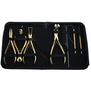 Wholesale Gold Hair Extension tools Set featuring Micro Ring Removal Pliers <b>Tape</b> In Applicator Wire <b>Loop</b> Threader Parting Ring - Product Image 1