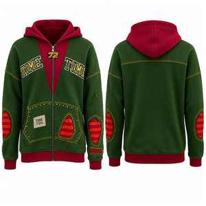 Sudadera con Capucha Verde Oliva para Hombre, con Cierre, Bolsillos Bordados con Letras Rojas, Estilo Urbano, 100% Algodón, Talla Grande, Aspecto Atractivo y Único - Product Image 1