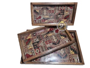 Lot de 3 plateaux de service décoratifs en bois de manguier à impression personnalisée pour la nourriture, la cuisine et la décoration intérieure - Product Image 3