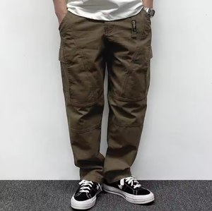 Pantalon cargo multi-poches pour homme, style rétro, couleur unie, coupe ample, avec boutons et sangle élastique, décontracté, pour l'automne - Product Image 3