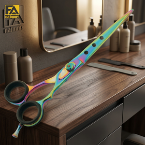 Ciseaux de coiffure en acier inoxydable, finition arc-en-ciel, poignée souple, bord convexe, ciseaux de barbier - Product Image 2