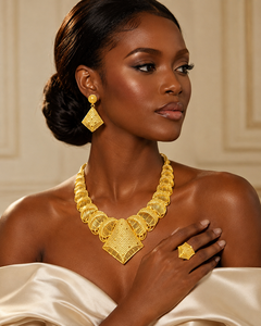 24K Gold Plated African Geometric Choker <b>Necklace</b> Set with Box Chain Jewelry Sets for Women Party - Product Image 3