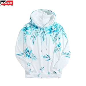 Sudadera con Capucha Estampada Floral para Hombre, Marca INDEX, Talla Grande, Informal, Transpirable, de Verano, Tejida en Poliéster, con Patrón Blanco y Azul - Product Image 1