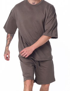 Customizable Breathable Summer Men's <b>T</b>-<b>Shirt</b> Shorts Set Crew Neck Seamless Fusing Heat-Transfer Printed Satin <b>Polyester</b> Fabric - Product Image 4