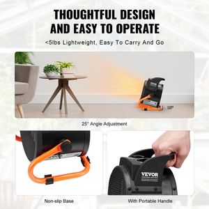 Calentador Eléctrico Portátil PTC de 1500W para Invernaderos y Pequeñas Carpas de Cultivo, Calentamiento Rápido con Protección Contra Sobrecalentamiento, 3 Velocidades - Product Image 6