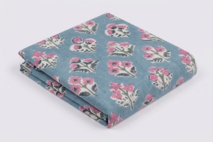 Tissu en coton imprimé à la main au mètre, motif floral bleu, textile indien Sanganeri Jaipur, pour robe, rideau, décoration intérieure - Product Image 5