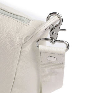 Bolso de Hombro de Cuero Genuino Blanco con Cremallera, Bandolera Texturizada, Bolso Tote para Viajes Diarios de Mujer - Product Image 3