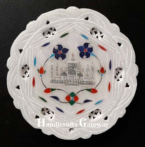 Beautiful Handmade White Marble Round Shape Floral Design Inlay Plate for Home and Restaurant Decoration Purpose Marble Plate - Product Image 6