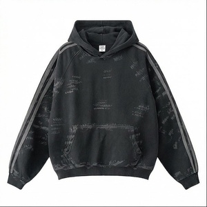 Oversized Men's Hooded Sweatshirt Black Pigment Printed <b>Raglan</b> Sleeve French Terry Cotton Casual Autumn Wear With Front Pocket - Product Image 1