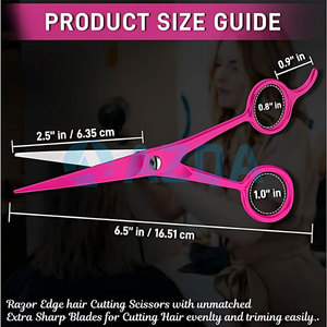 Stainless Steel 6.5 Inch Pink Coated Hairdressing Scissors With Ergonomic Handle And Silicon Finger <b>Rings</b> - Product Image 2