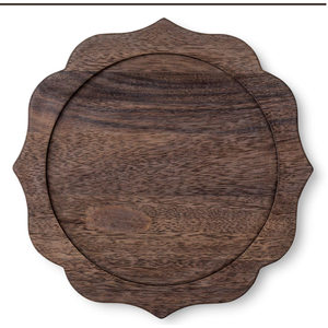 Assiette décorative ronde en bois faite à la main, marron, style rétro, gravure végétale, assiette de présentation pour table - Product Image 4
