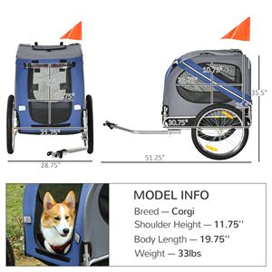 Remolque de bicicleta para mascotas azul/gris con ruedas todoterreno, 3 entradas y pantalla de malla, carrito de viaje seguro para perros - Product Image 3
