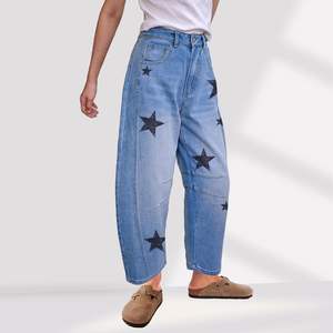 Jeans ballon imprimé étoile taille moyenne pour femme Vintage Baggy fer à cheval respirant Style Y2K pantalon à la cheville avec Logo sur la taille - Product Image 2