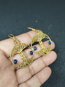 Natural <b>Lapis</b> <b>Lazuli</b> Brass Dangle Drop Earrings Gold Plated Handmade Gemstones Women Boho Jewelry Gift Wholesale - Product Image 5