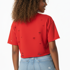 เสื้อยืดลำลองเซ็กซี่สำหรับผู้หญิง ผ้าสแปนเด็กซ์ผสมคอตตอน พิมพ์ลายนูน 3 มิติ เสื้อฟิตเนสสไตล์วินเทจ แขนสั้น ผ้าเจอร์ซีย์ - Product Image 5