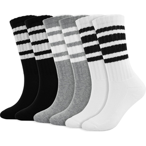 Nouveauté 2026 Chaussettes mi-mollet rayées noir gris blanc en coton respirant tricotées pour le basketball, pour adulte, été, vente en gros - Product Image 1