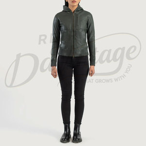 Chaqueta de aviador de cuero genuino negro desgastado para mujer con ribete de piel sintética blanca, corte ajustado, abrigo de invierno de piel de oveja premium para motociclista - Product Image 4