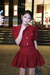 Coshe Fanis Set Blusa brocada bordada floral de primera calidad y falda acampanada Estilo dulce elegante para salidas casuales de mujer - Product Image 6