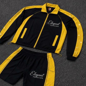 Conjunto Deportivo Elegante para Hombre con Bloques de Color, Chaqueta con Cierre y Pantalones Cortos de Secado Rápido, Poliéster y Spandex, Ropa de Primavera - Product Image 4