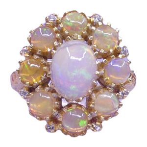 Silver Opal Cluster <b>Ring</b> Prong Setting Vintage Style <b>Resizable</b> Women's Engagement Anniversary Party Everyday Wear - Product Image 5