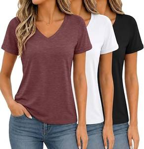 Tenue confortable pour femme, idéale pour les boutiques, haut décontracté à col en V et manches courtes - Product Image 1