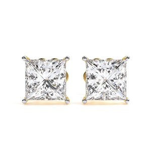 Boucles d'oreilles en diamant de laboratoire taille princesse en or jaune 14 carats, certifiées IGI, bijoux de luxe pour les fêtes et les cadeaux élégants - Product Image 2