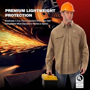 Camisa de Trabajo de Seguridad FR para Soldadura y Construcción, Retardante de Llama, Nivel CAT2, Ropa de Protección contra Vapores, Tela Twill FRC de 6.5OZ ZUNEZI - Product Image 5