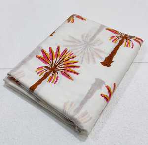 Embroidered Poplin 100% Cotton Fabric 53/54" <b>White</b> Palm Tree Print Breathable Woven Medium 100gsm Home Textile Blanket <b>Throw</b> - Product Image 1