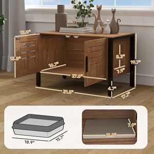 Mobiletto per lettiera per gatti marrone scuro con gambe alte e tavola tiragraffi 80 cm L x 45 cm L x 50 cm H - Arredamento per animali domestici - Product Image 2