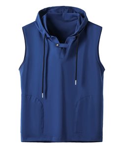 <b>Men's</b> <b>Sleeveless</b> Hooded Vest Solid Color Casual Knitted Summer Top With Pockets Regular Fit Light Blue Modern Athletic <b>Men</b> wear. - Product Image 1