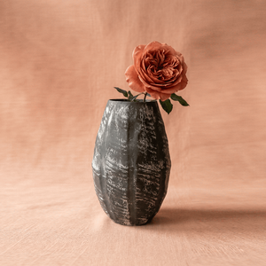 Dark Distressed Metal Flower <b>Vase</b> Modern Textured Handcrafted Tabletop Decorative <b>Unique</b> Artistic Home Display Accent Piece - Product Image 2