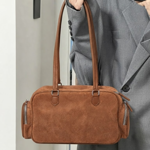 Brown Suede Fashion <b>Women</b> <b>Saddle</b> <b>Bag</b> Portable Zipper Shoulder Handbag <b>for</b> Daily Commuting Travel & Party Use - Product Image 3