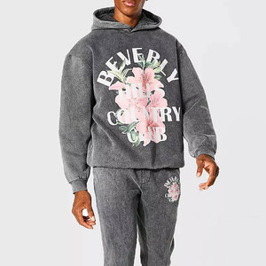 Ensemble de survêtement coupe ample pour homme, bleu marine et rose, imprimé lettres, coupe-vent, avec capuche, style streetwear, en polyester/coton, sweat-shirt et pantalon de jogging - Product Image 3