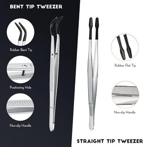 Pince à épiler antidérapante UBI à pointe dentée, 2 pièces, revêtement en caoutchouc, acier inoxydable, prise en main souple, précision durable pour les cils - Product Image 3