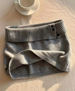 Ribbed Knit Button Mini <b>Skirt</b> for Women High Waist Casual Stretch Skater Washable Anti Pilling Summer - Product Image 6